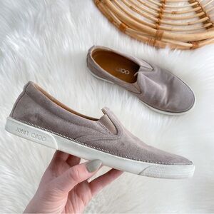 Jimmy Choo Demi Suede Slip On Sneakers Shoes Light Gray